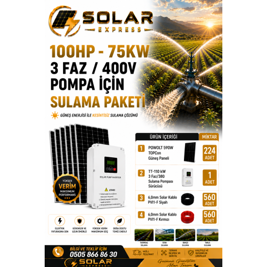 75 KW-100 HP TRİFAZE TARIMSAL SULAMA PAKETİ