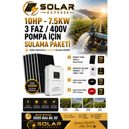 7,5 KW-10 HP TRİFAZE TARIMSAL SULAMA PAKETİ