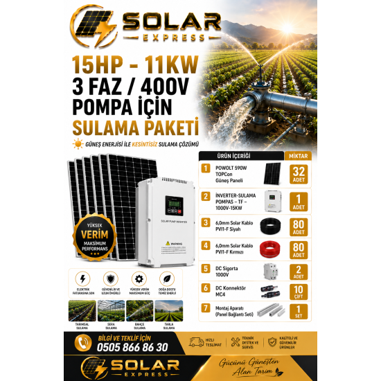 11 KW-15 HP TRİFAZE TARIMSAL SULAMA PAKETİ