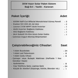 3kW Hazır Solar Paket Sistem (Montaj Ekipmanları Dahil )