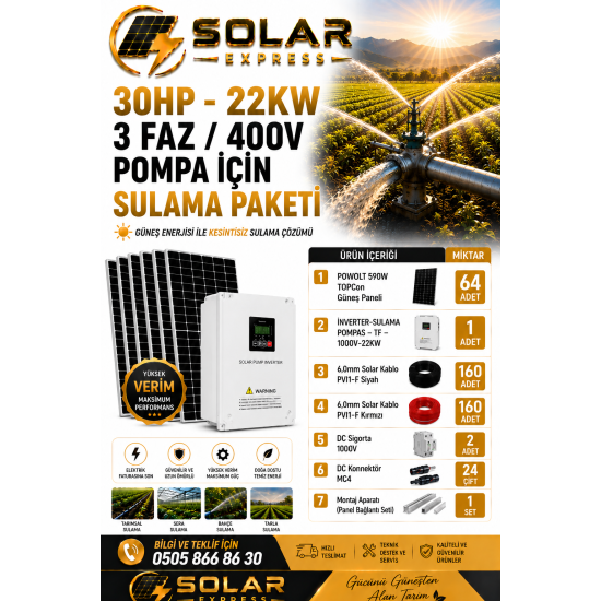 22 KW-30 HP TRİFAZE TARIMSAL SULAMA PAKETİ
