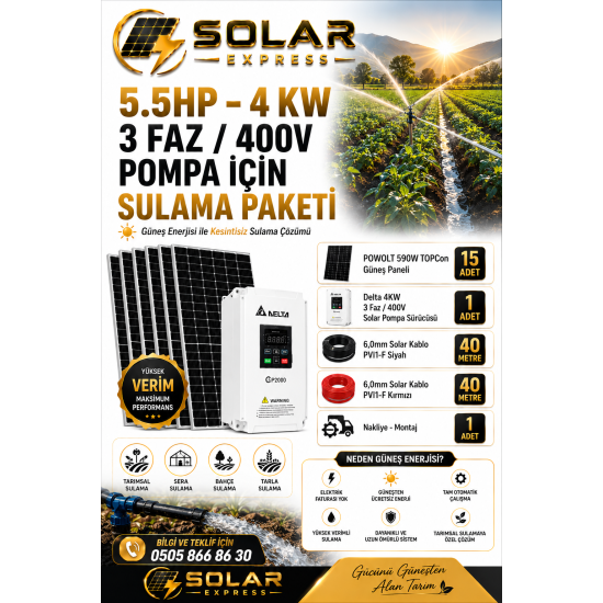 4 KW-5,5 HP TRİFAZE TARIMSAL SULAMA PAKETİ