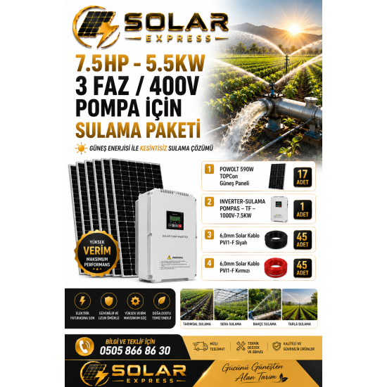5,5 KW-7,5 HP TRİFAZE TARIMSAL SULAMA PAKETİ
