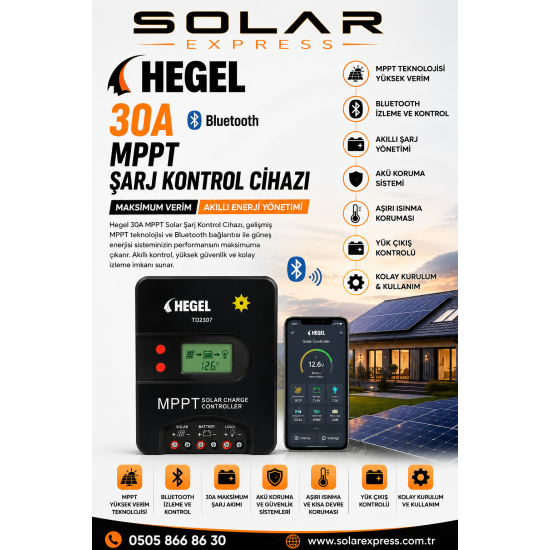 Hegel Şarj Kontrol Cihazları 30A 12-24V MPPT – TD2307BT BLUETOOTH ÖZELLİKLİ