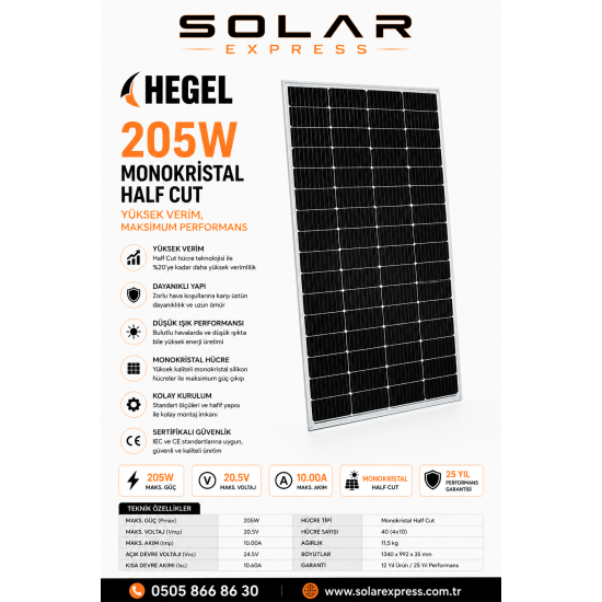  Venta 205W Güneş Paneli Monokristal – SPM205-HC