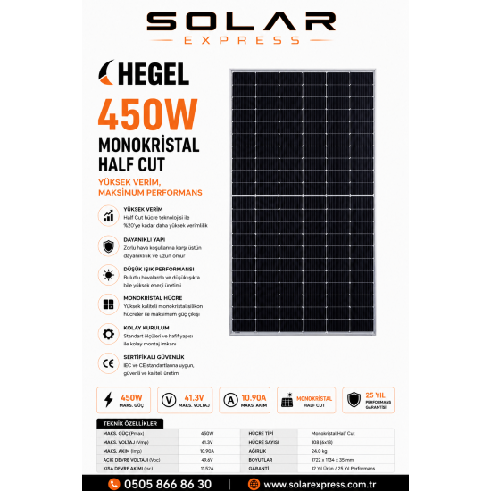  Venta 450 Watt Half Cut Güneş Paneli - Monokristal Solar Panel
