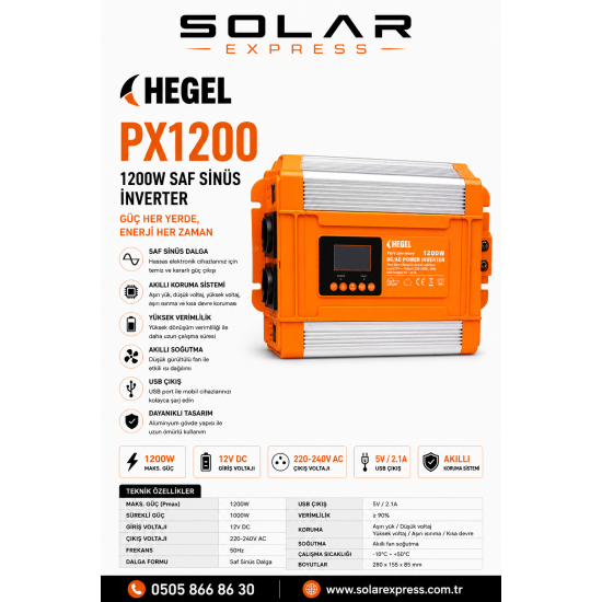 1200 WATT  12 VOLT  TAM  SİNÜS  PX SERİSİ İNVERTÖT  LCD GÖSTERGELİ