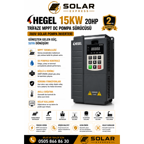 Hegel 2.2KW 3HP Monofaze MPPT Dalgıç Pompa Sürücüsü 220V Solar Pompa İnverteri