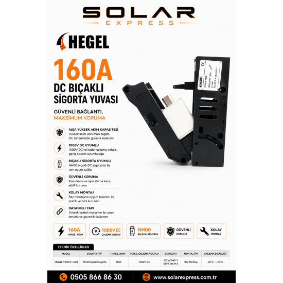  Hegel DC Bıçaklı Sigorta Yuvası 160A – NT1-160A
