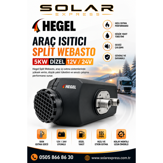  Hegel 24V 5KW Split Webasto Uzaktan Kumandalı Dizel Araç Isıtıcısı - LCD Ekran