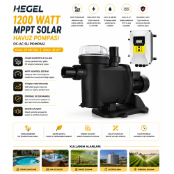  Hegel 1200 Watt MPPT Solar Havuz Pompası - Max.19 Metre - Max.31m³ DC-AC Su Pompası