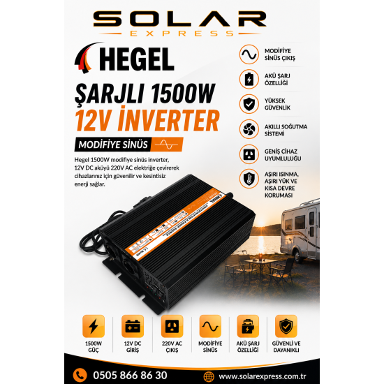Hegel Modifiye Sinüs İnvertör 1500W 12V15A AC Şarjlı – UPS1500