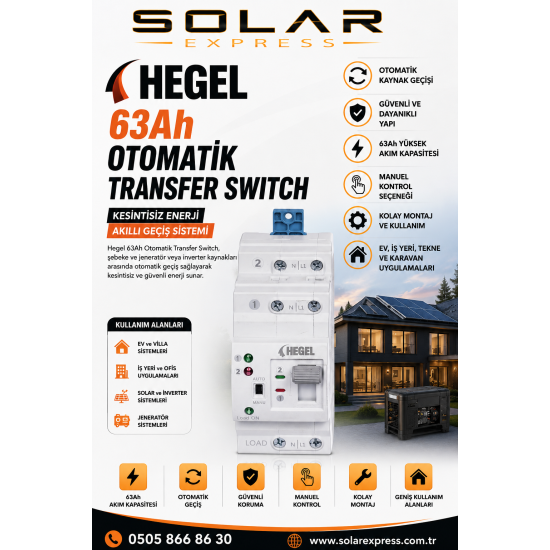 Hegel Otomatik-Manuel Monofaz Transfer Switch 220 63A – YRQ4PC-63