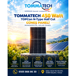 TommaTech 450 Watt TOPCon N-Type Half Cut Güneş Paneli - Monokristal Solar Panel
