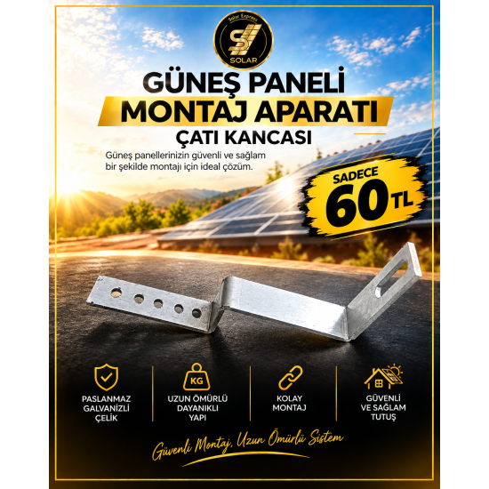 Güneş Paneli Kiremit Çatı Kancası Galvanizli 5 mm 110 Kg Yük