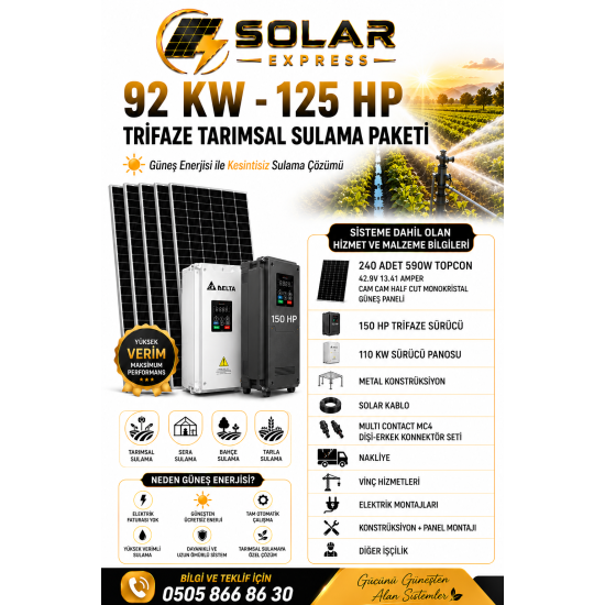 92 KW-125 HP TRİFAZE TARIMSAL SULAMA PAKETİ